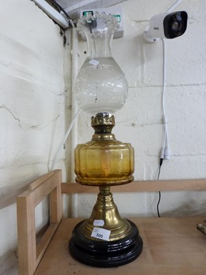 Lot 500 - LATE VICTORIAN OIL LAMP WITH FROSTED GLASS...