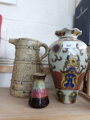 Lot 527 - MIXED LOT:  TWO DECORATED VASES AND A POTTERY...