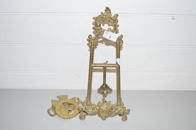 Lot 3 - SMALL BRASS TABLE EASEL TOGETHER WITH HORSE...