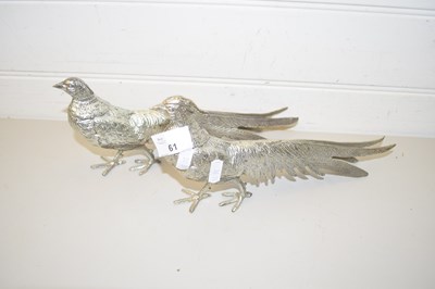 Lot 61 - PAIR OF SILVER PLATED MODEL PHEASANTS