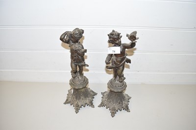 Lot 74 - PAIR OF BRONZED SPELTER MODELS OF PUTTO