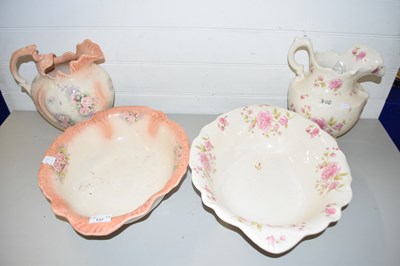 Lot 137 - TWO FLORAL DECORATED WASH BOWLS AND JUGS (4)