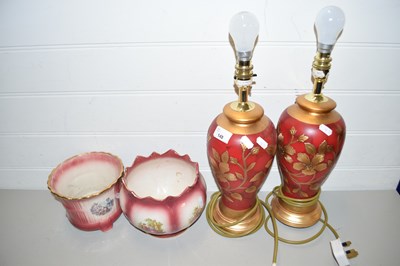 Lot 148 - PAIR OF TABLE LAMPS AND A PAIR OF JARDINIERES