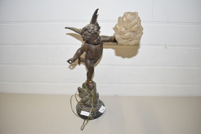 Lot 168 - BRONZED SPELTER TABLE LAMP FORMED AS A CHERUB