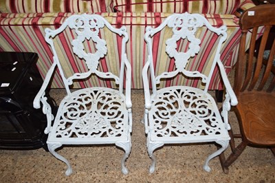 Lot 249 - PAIR OF PAINTED CAST METAL GARDEN CHAIRS