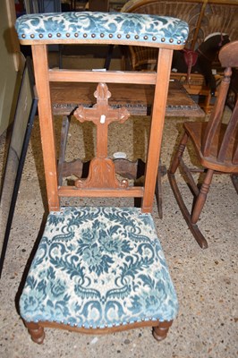 Lot 254 - VICTORIAN BLUE FLORAL UPHOLSTERED PRAYER CHAIR