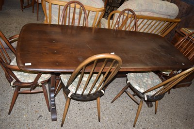Lot 262 - ERCOL DARK ELM REFECTORY TYPE DINING TABLE AND...