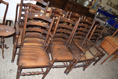 Lot 276 - SET OF EIGHT OAK LADDER BACK DINING CHAIRS
