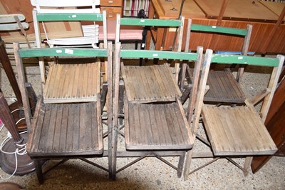 Lot 287 - SET OF SIX METAL AND WOOD FRAME FOLDING CHAIRS