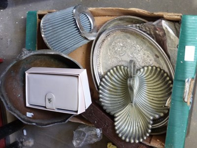 Lot 659 - ONE BOX OF VARIOUS SILVER PLATED WARES AND...