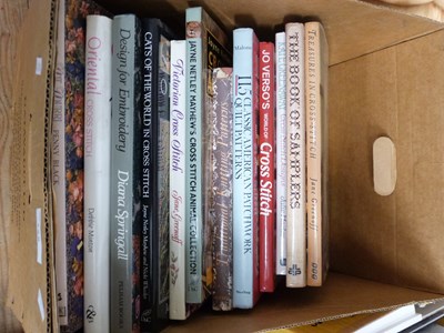 Lot 725 - ONE BOX OF BOOKS, CROSS STITCH/NEEDLEWORK...