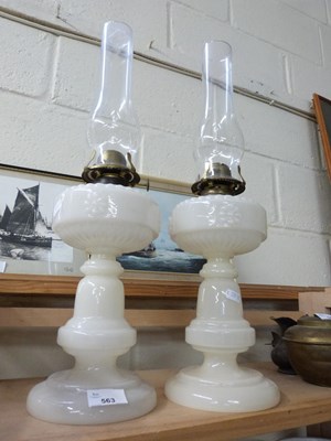 Lot 563 - PAIR OF OPAQUE GLASS OIL LAMPS