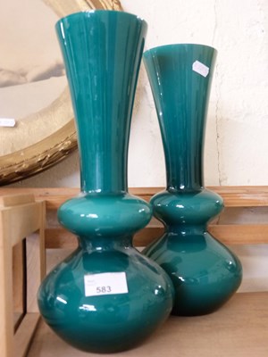 Lot 583 - PAIR OF TURQUOISE GLASS VASES