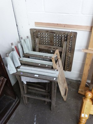 Lot 778 - WOODEN FOLDING GARDEN TABLE AND THREE CHAIRS...