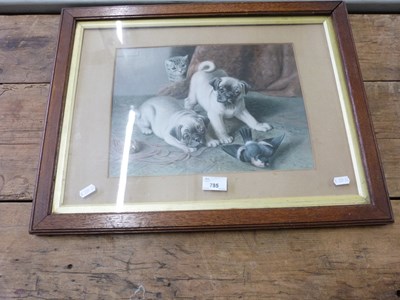 Lot 785 - VICTORIAN CHROMOLITHOGRAPH PRINT OF TWO PUGS...