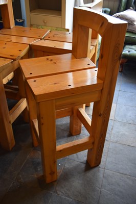 Lot 292 - 5 heavy duty pine bar stools, height 106 cm,...