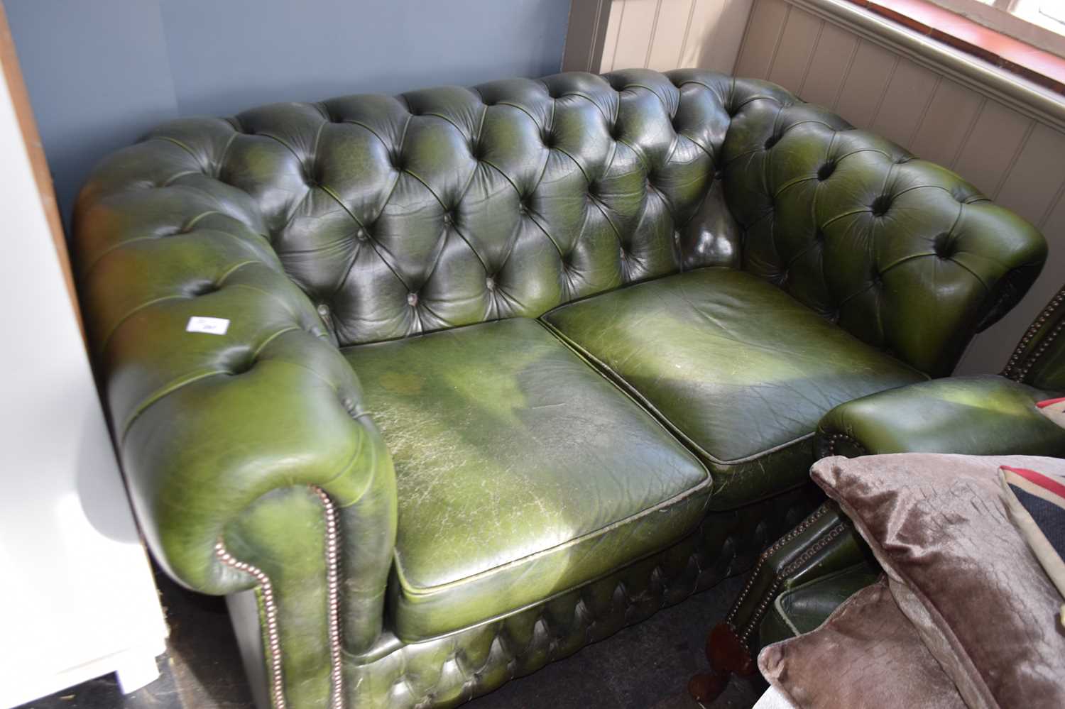 Lot 297 - Pair of Chesterfield style leather two seater...