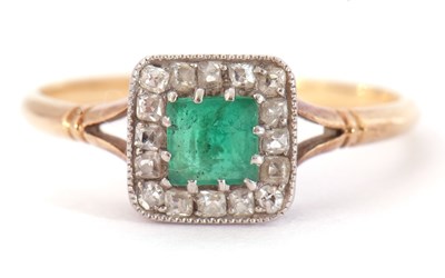 Lot 3 - Emerald and diamond ring the square cut...