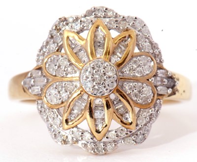 Lot 8 - Modern 9ct gold and diamond cluster ring, the...