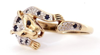 Lot 12 - Modern 9ct gold diamond and sapphire panther...