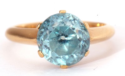 Lot 16 - Single blue zircon stone ring, the round...