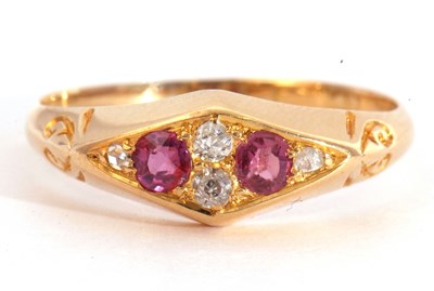 Lot 42 - Antique ruby and diamond ring, lozenge shaped,...