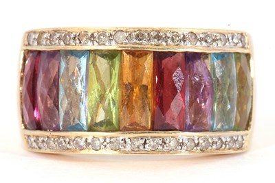 Lot 52 - 14ct gold rainbow gemstone half hoop ring,...