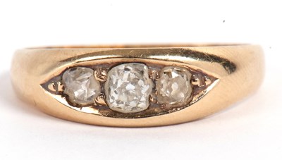 Lot 71 - Antique three stone diamond ring, boat shaped...