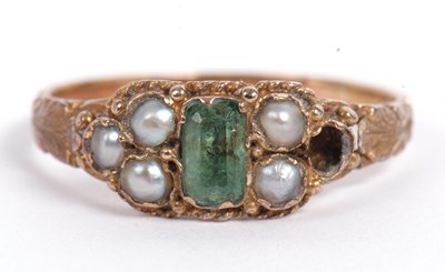 Lot 79 - Antique Emerald and seed pearl ring, the...