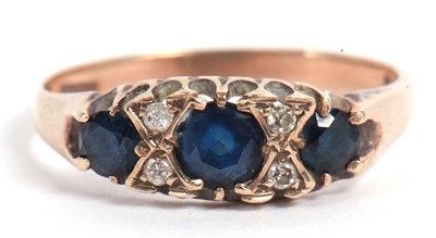 Lot 84 - 9ct gold sapphire and diamond ring, design...