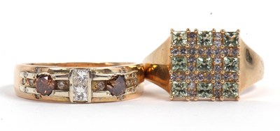 Lot 95 - Two modern 9ct gold coloured stone dress rings,...