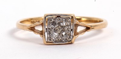 Lot 100 - Antique diamond ring, the square panel set...