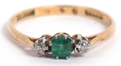 Lot 110 - Antique emerald and diamond ring, the small...