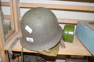Lot 556 - MILITARY HELMET TOGETHER WITH RESPIRATOR