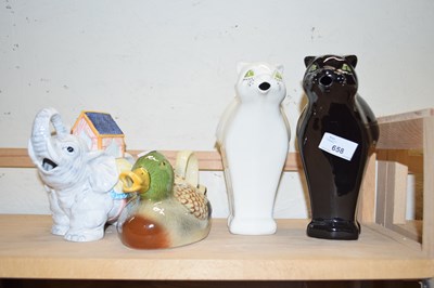 Lot 658 - FOUR VARIOUS NOVELTY TEAPOTS, TWO CATS, A DUCK...