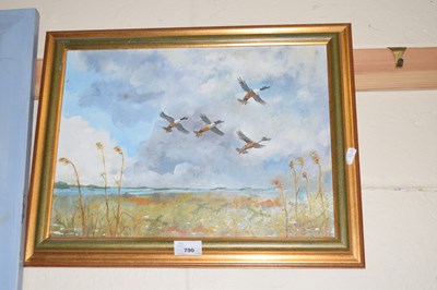 Lot 790 - OIL ON BOARD SIGNED REEVES 2002 DUCKS TAKING...