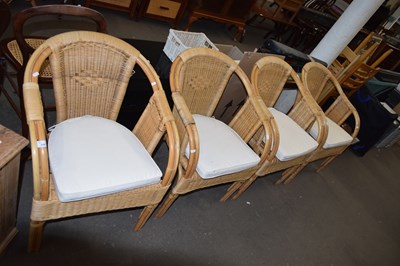 Lot 848 - A SET OF FOUR CANE CONSERVATORY ARMCHAIRS