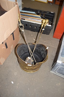 Lot 857 - FIRE IRONS AND COAL BUCKET