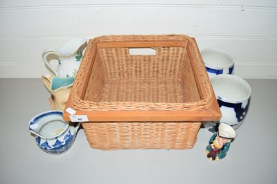 Lot 40 - SMALL WICKER BOX CONTAINING TWO POTTERY JARS,...