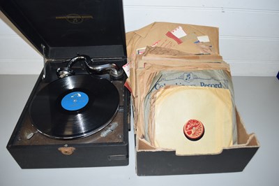 Lot 42 - VINTAGE GRAMOPHONE PLAYER WITH QUANTITY OF...
