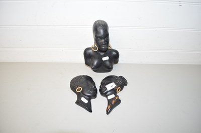 Lot 97 - AFRICAN BUST AND TWO AFRICAN HEADS