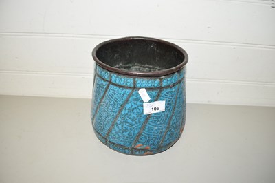 Lot 106 - METAL JARDINIERE WITH A BLUE PAINTED DECORATION