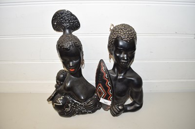 Lot 123 - PAIR OF WALL SCULPTURES OF AN AFRICAN LADY AND...