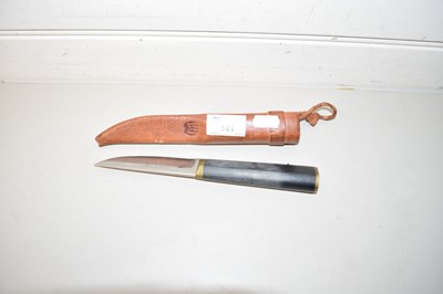 Lot 141 - SMALL KNIFE IN LEATHER HOLDER