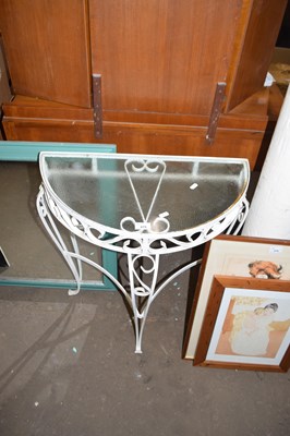 Lot 875 - WROUGHT IRON GLASS TOPPED CONSERVATORY SIDE TABLE