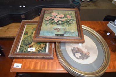 Lot 885 - TWO FRAMED PRINTS TOGETHER WITH OIL ON BOARD,...