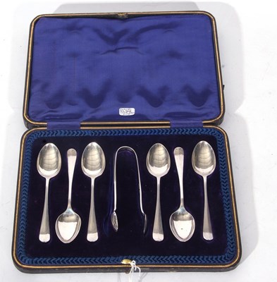 Lot 108 - Set of six Edward VII silver tea spoons and...