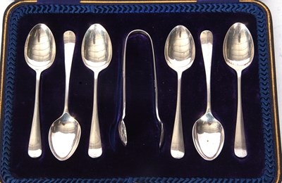 Lot 108 - Set of six Edward VII silver tea spoons and...