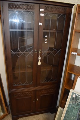 Lot 401 - DARK WOOD MODERN ASTRAGAL GLAZED CORNER UNIT,...