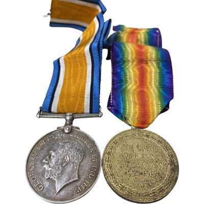 Lot 30 - WWI British medal pair comprising War Medal...